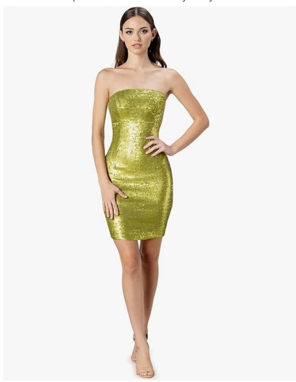 NWT Dress the Population Cindy Bodycon Mini Dress strappless lemongrass M